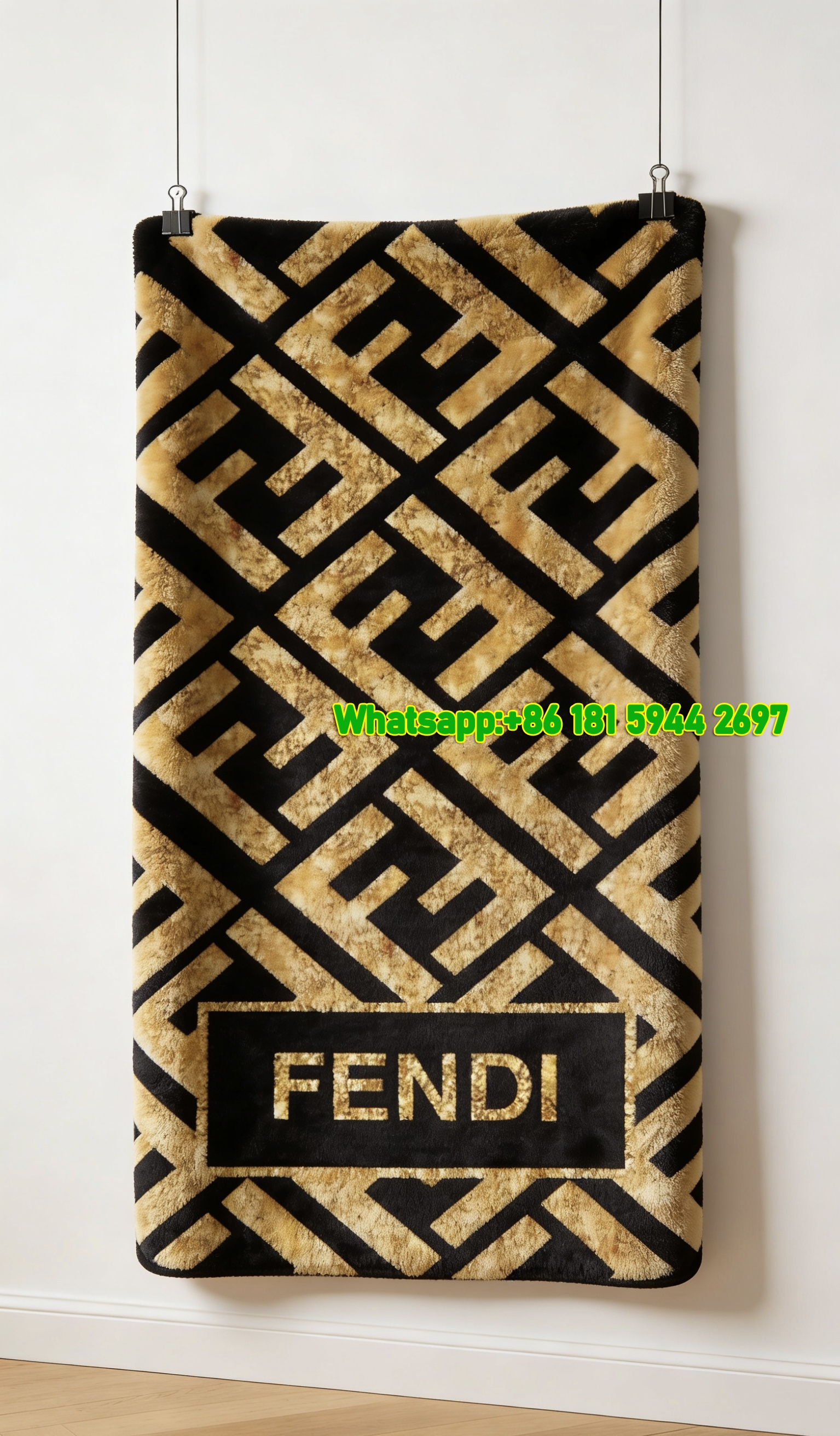Fendi Gold Glitter FF Monogram Flannel Sofa Throw Blanket IMG_9421